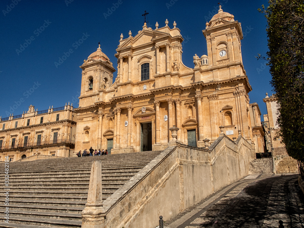 Noto cityscape. View to Historical Buildings. Sicily, Italy.
