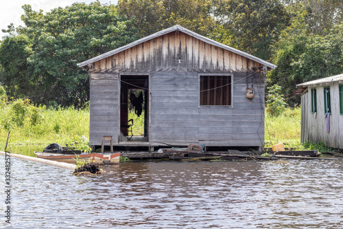 floating house in the amazon river