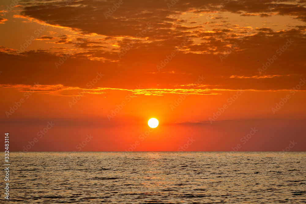 Beautiful dawn sunrise at sea. Seascape. Black Sea