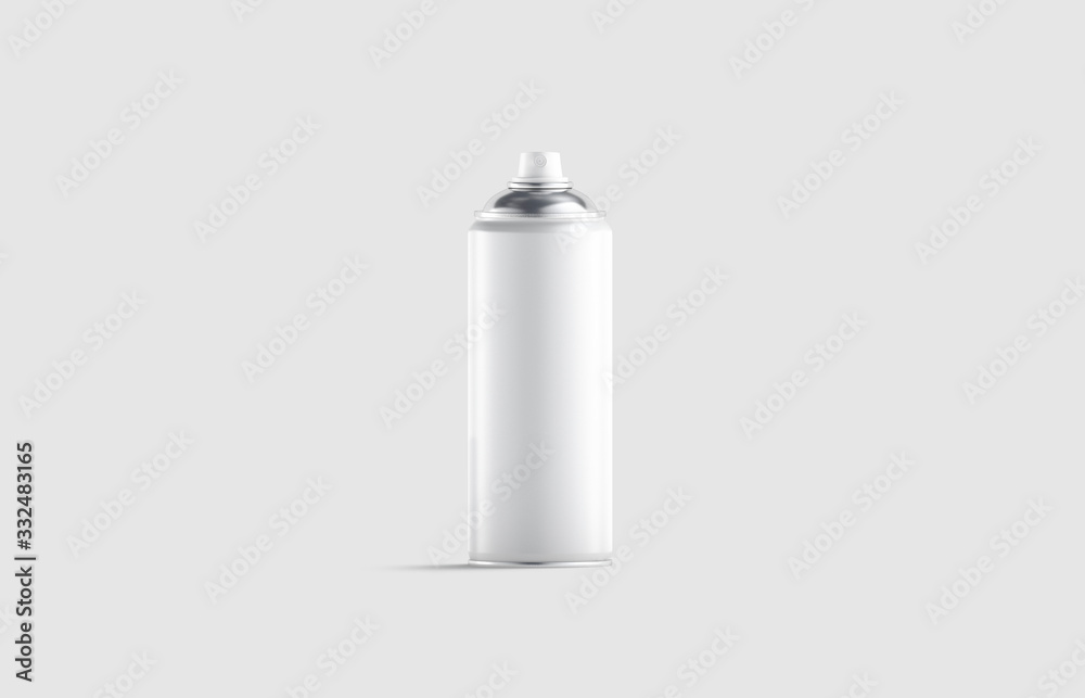 Blank white opened spray can mockup, front view, gray background Blank white opened spray can mockup, front view, gray background