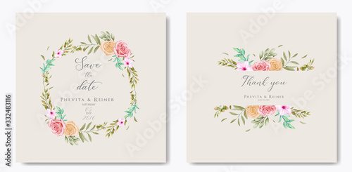 Watercolor floral frame wedding invitation