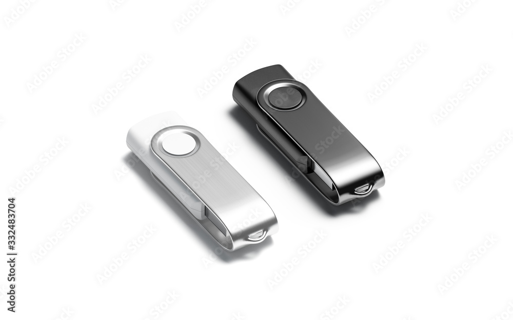 Blank black and white closed usb stick mockup, side view Blank black and white closed usb stick mockup, side view