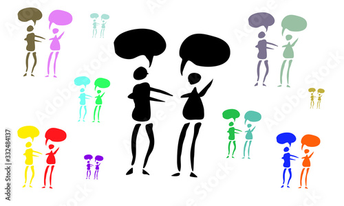 Man and woman chatting, discussing, arguing, shouting. Couple, husband and wife quarreling about bad marriage, unhappy couple and family. Speech Bubbles with space. Vector illustration EPS 10