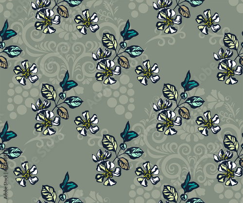 Seamless floral pattern with flowers. Ornamental decorative background. Vector pattern. Print for textile  cloth  wallpaper  scrapbooking