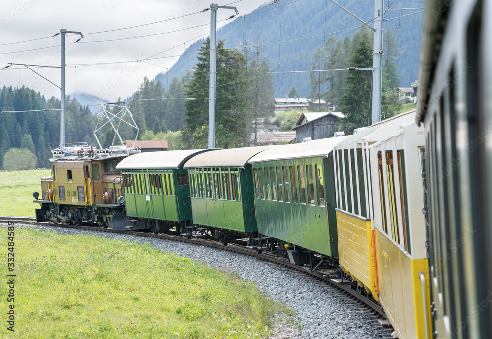 Naklejka premium Historic steam train in Davos, Switzerland
