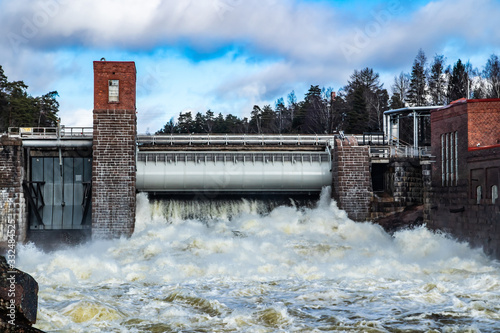 Hydroelectric power generation plant in Anjala at Kymijoki river, Finland. photo