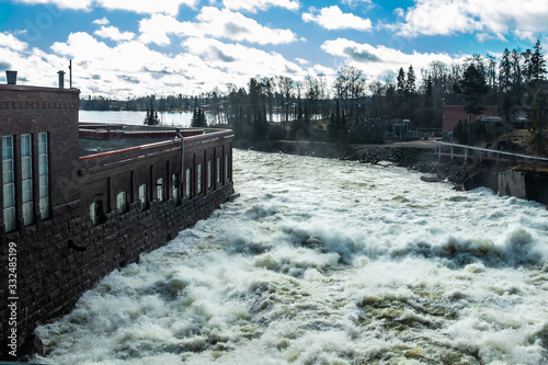 Hydroelectric power generation plant and Ankkapurha Industrial Museum at Kymijoki river, Finland. photo