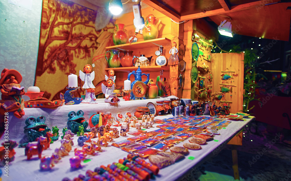 Typical souvenir stall of the traditional Christmas market reflex