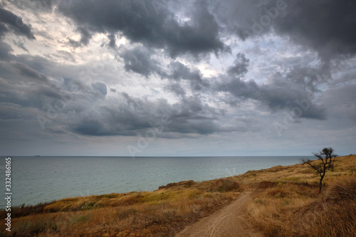  Seashore, clouds over the sea. The Black Sea.