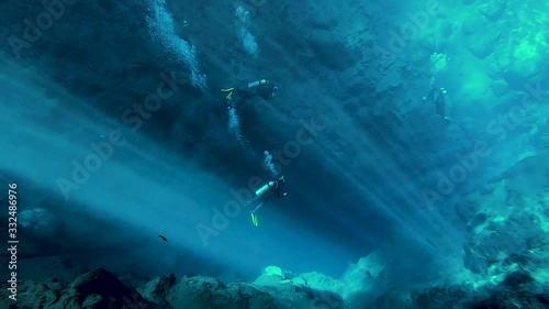 Divers in crystalline waters in Bonito in the state of Mato Grosso do Sul photo