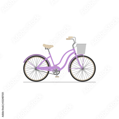 Flat isolated icon of a female cruiser bike with a basket on a white background.