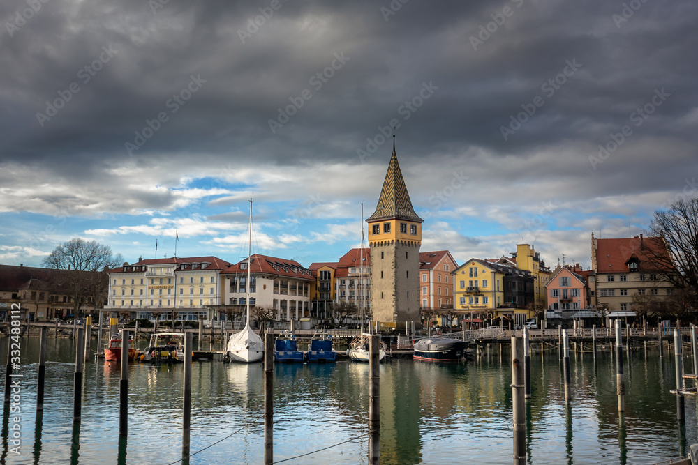 Port in old town Lindau by the Bodensee in Germany