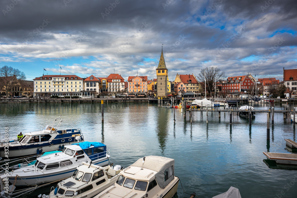 Port in old town Lindau by the Bodensee in Germany