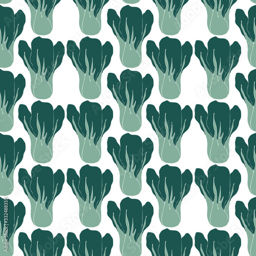 Seamless pattern with bok choi, also pak-choi, Chinese kale. Vegetarian food in modern flat desigh.