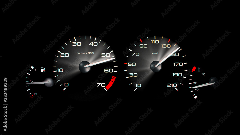 speedometer and tachometer on black background