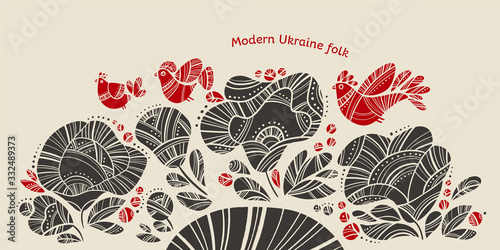 Ukraine folk vibes floral and red bird header