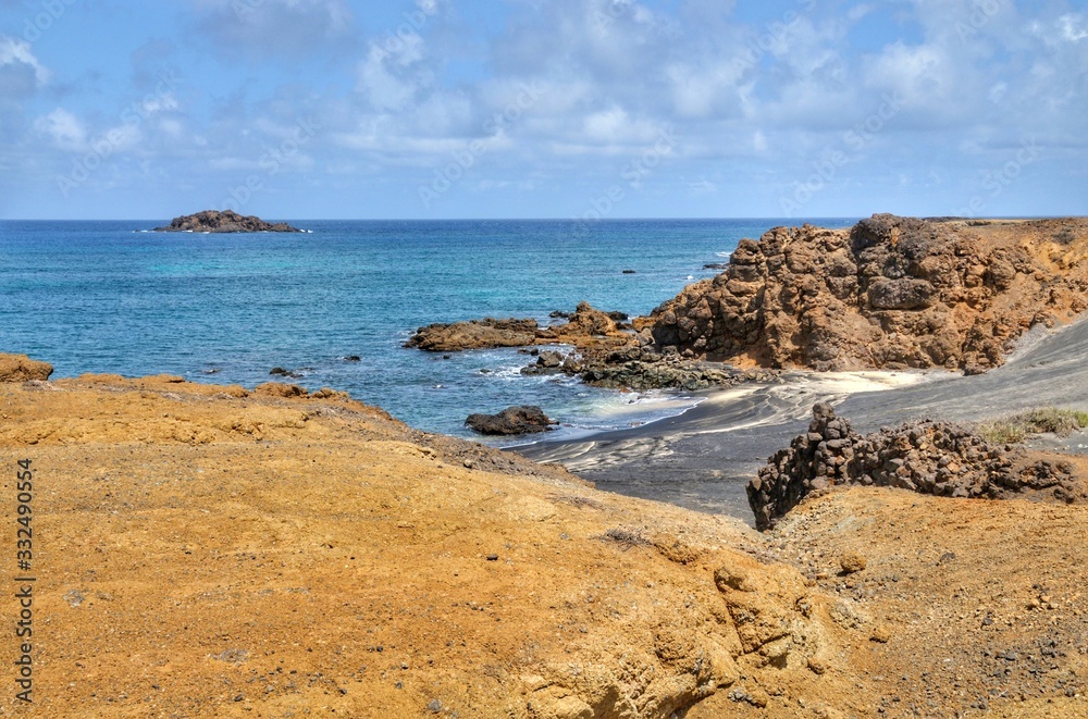 Cliff and beaches found on the islet of Djeu, in the archipelago of Cabo Verde