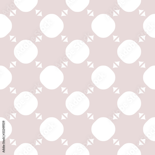 Cute romantic seamless pattern with circles and small triangles. Modern abstract geometric background in soft pastel colors, pallid pink and white. Elegant subtle texture. Design for decor, textile