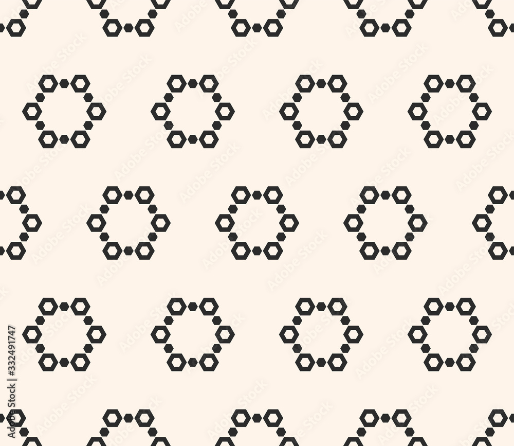 Vector seamless pattern with simple geometric snowflakes, icy figures. Abstract monochrome black and white texture. Stylish modern minimalist background. Repeat design for prints, decor, wrapping Vector seamless pattern with simple geometric snowflakes, icy figures. Abstract monochrome black and white texture. Stylish modern minimalist background. Repeat design for prints, decor, wrapping