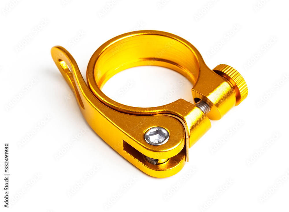 Obraz premium Quick release of urban bicycle saddle on isolated white background