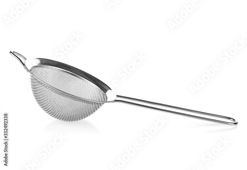 Metal mesh isolated on a white background. Sieve for cooking.