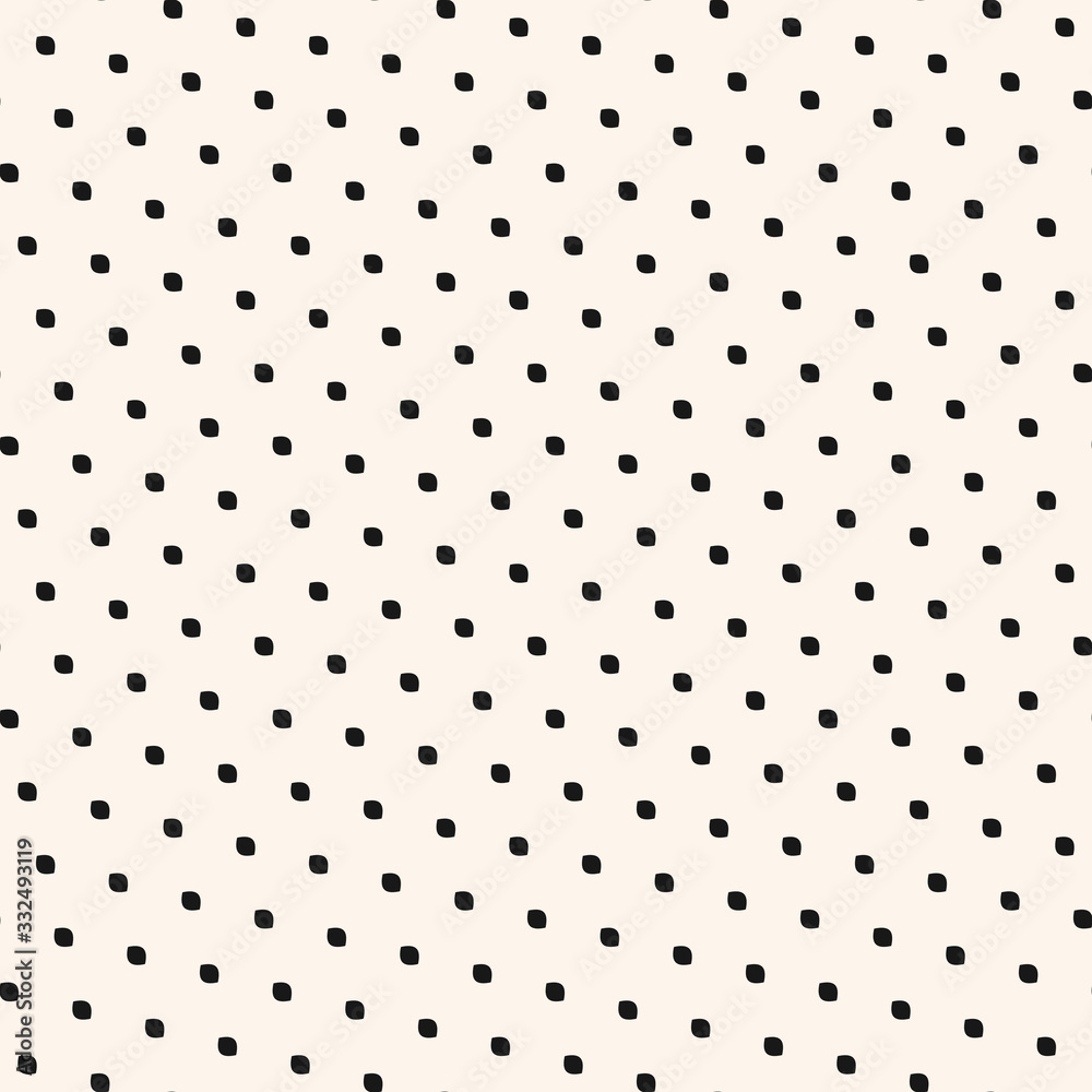 Polka dot seamless pattern. Simple minimalist black and white background. Vector monochrome subtle texture with tiny diagonal spots, dots, ovate shapes. Abstract minimal design for decor, wrapping Polka dot seamless pattern. Simple minimalist black and white background. Vector monochrome subtle texture with tiny diagonal spots, dots, ovate shapes. Abstract minimal design for decor, wrapping
