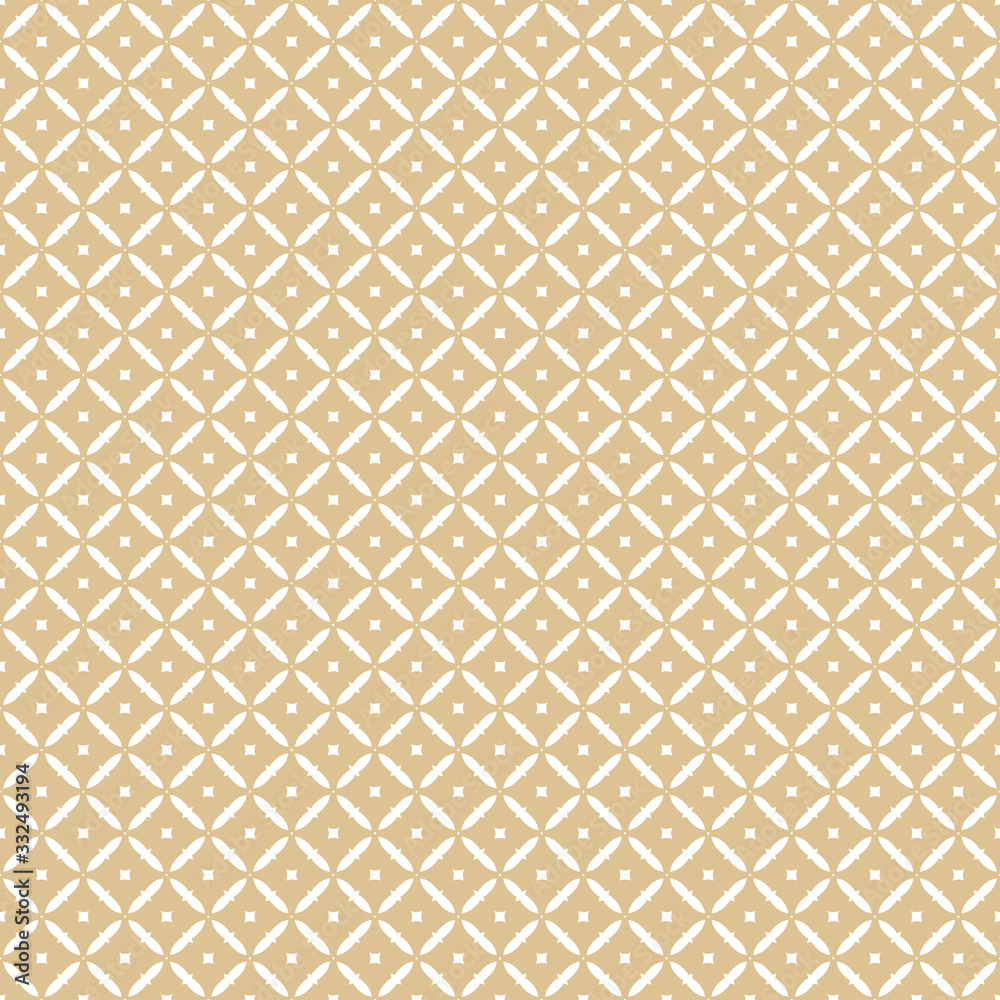 Golden abstract floral seamless pattern. Elegant vector gold and white background. Simple geometric leaf ornament. Luxury graphic texture with small elements, square lattice. Repeat decorative design Golden abstract floral seamless pattern. Elegant vector gold and white background. Simple geometric leaf ornament. Luxury graphic texture with small elements, square lattice. Repeat decorative design