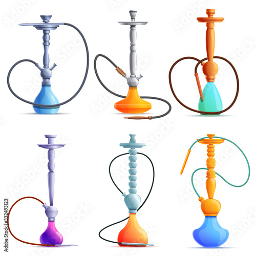 Set of cartoon hookahs, vector illustration