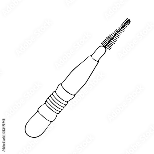 Interdental brush orthodontic braces. Pipe-cleaner dental product personal oral hygiene at home in bathroom. Vector isolated flat doodle realistic drawing with black outline white background icon