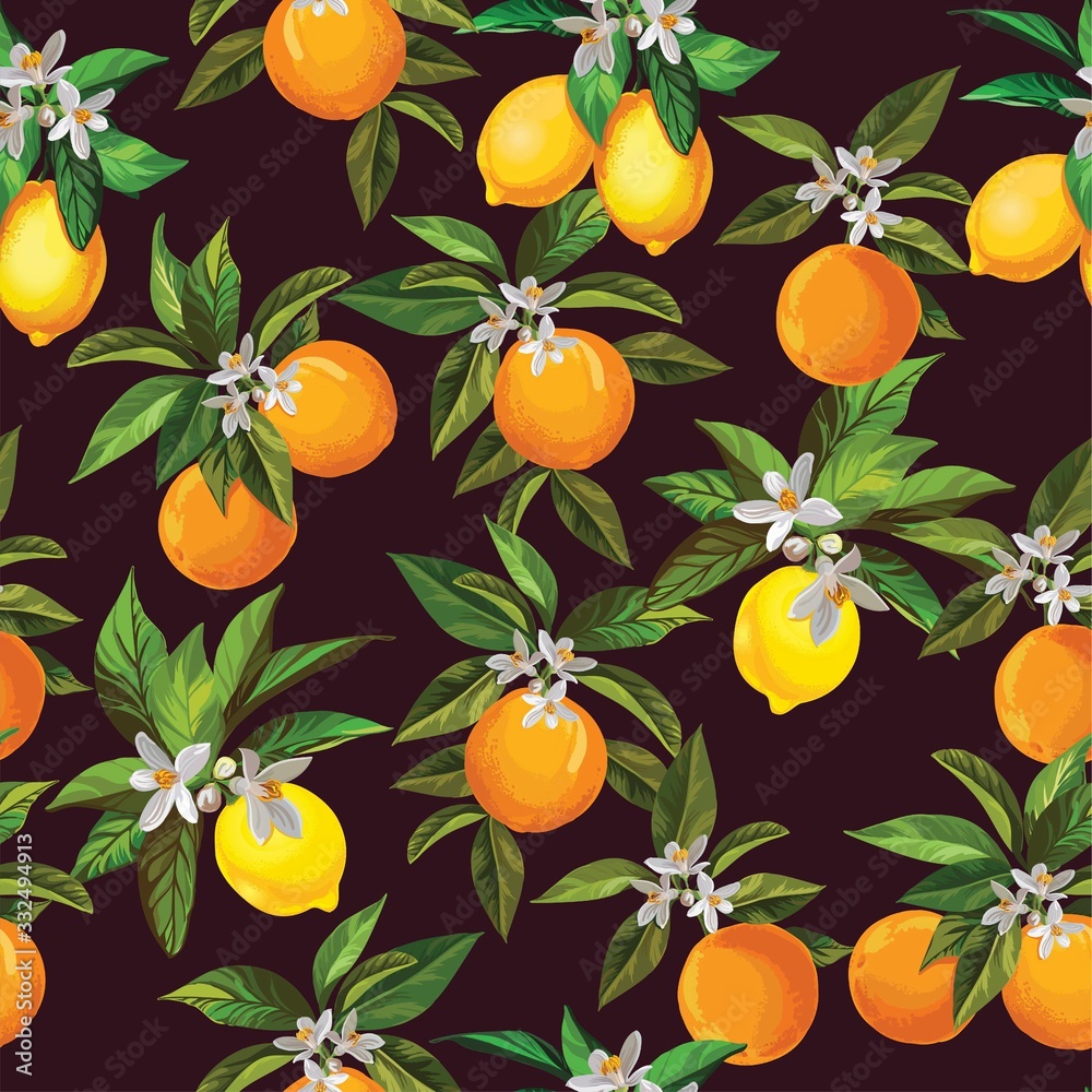 Seamless citrus vector pattern on white background. Hand drawn illustration with lemons. Tropical fruit wallpaper. Seamless citrus vector pattern on white background. Hand drawn illustration with lemons. Tropical fruit wallpaper.