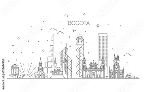 Bogota architecture line skyline illustration. Linear vector cityscape with famous landmarks photo