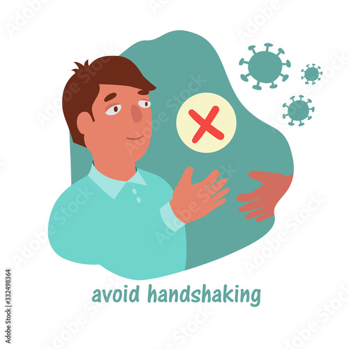 A man avoids shaking hands. Quarantine Precautions During Coronavirus (2019-ncov or covid-19). Illustration in cartoon style isolated on white background.