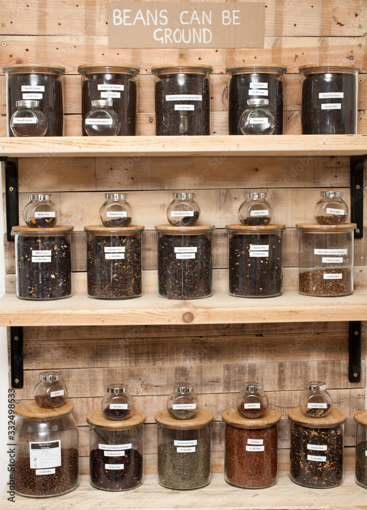 Various teas on sale at a UK zero waste store