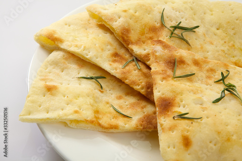 Appetizing focaccia isolated on white background