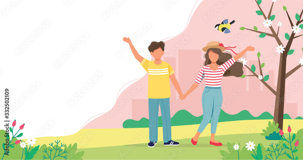 Man and woman arms waving in spring. Cute vector illustration in flat style. Man and woman arms waving in spring. Cute vector illustration in flat style.