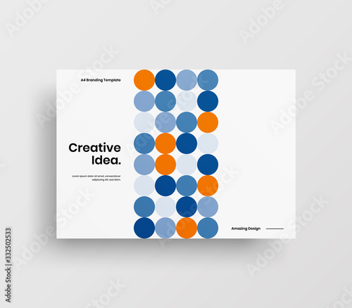 Creative business presentation vector A4 horizontal orientation front page mock up. Modern corporate report cover abstract geometric illustration design layout. Company identity brochure template.