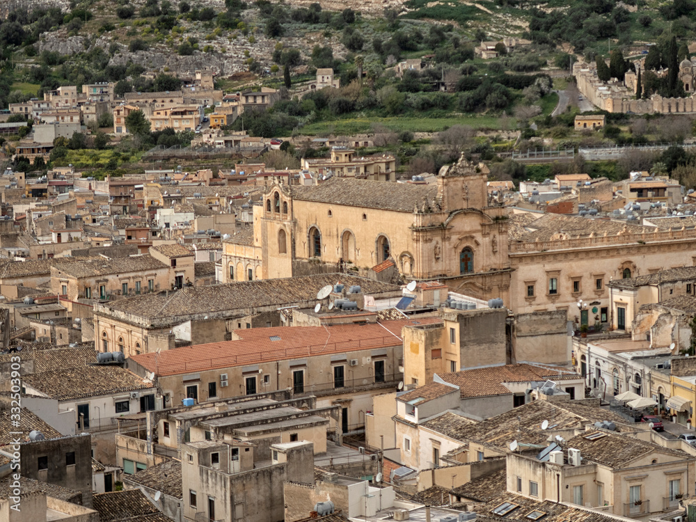 Scicli cityscape. View to Historical Buildings. Sicily, Italy.