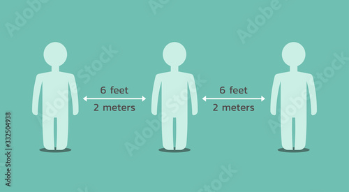 social distancing stick man concept to prevent from virus spreading and infection, new normal, vector flat illustration