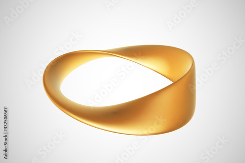 3D golden Moebius strip isolated on white background. Concept of eternity, endless and limitless income. Vector illustration of Moebius tape - abstract infinity symbol. Geometric object made of gold.