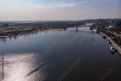 Aerial view of Voroshilovsky bridge on Don river in Rostov-on-Don city © Alrandir