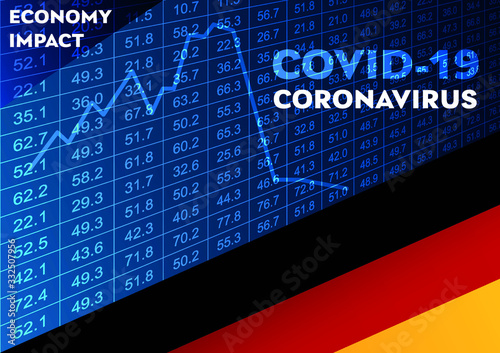 Vector stock market illustration and German flag. Changes in the stock market due to a pandemic (coronavirus covid-19). Virus economy impacts.
