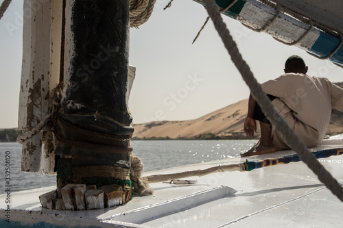 Feluccas on the Nile river in aswan Egypt on a hot day