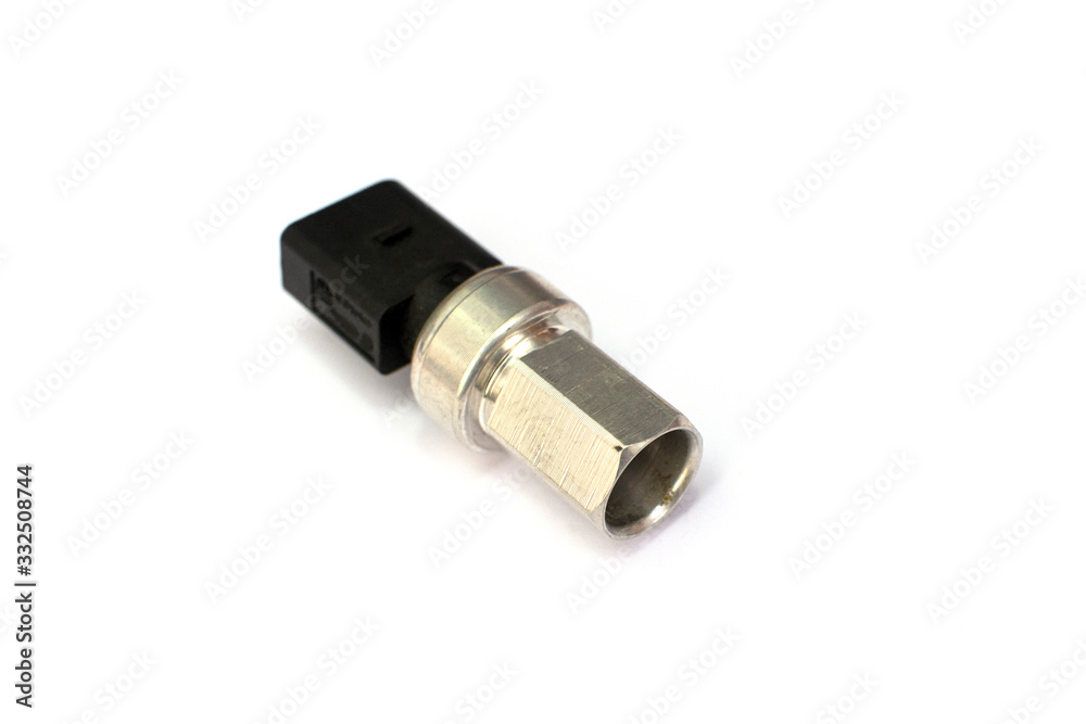 Air conditioning high pressure switch sensor isolated on white background. Spare parts. Air conditioning high pressure switch sensor isolated on white background. Spare parts.