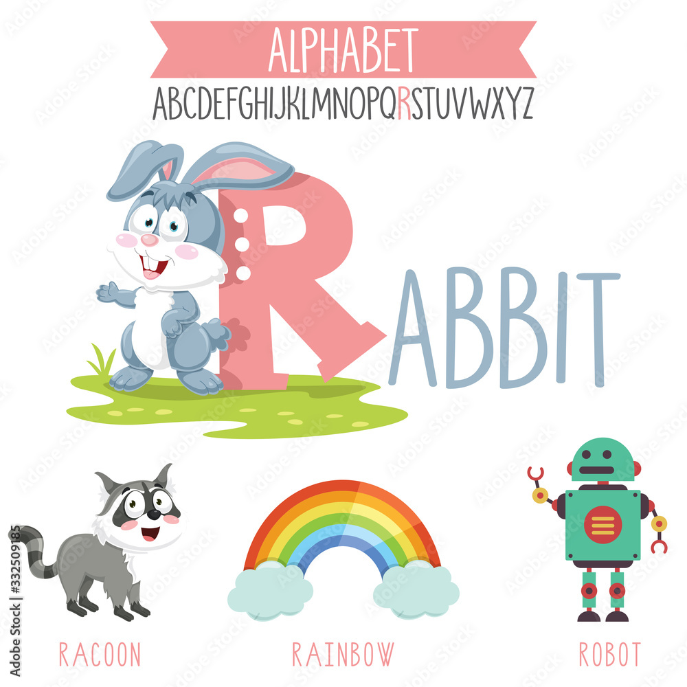 Illustrated Alphabet Letter And Cartoon Objects Illustrated Alphabet Letter And Cartoon Objects