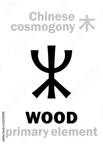 Alchymie Alphabet: WOOD / TREE [木] one of the five primary elements of creation of The World in Chinese philosophy «Wu-Xing» & «Feng-Shui». Chinese hieroglyphic character, sign/symbol of The East.