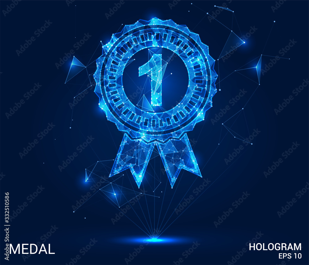 A hologram of the medal. A medal made up of polygons, triangles , points,  and lines. The medal is a low-poly compound structure. The technology  concept. Stock Vector | Adobe Stock