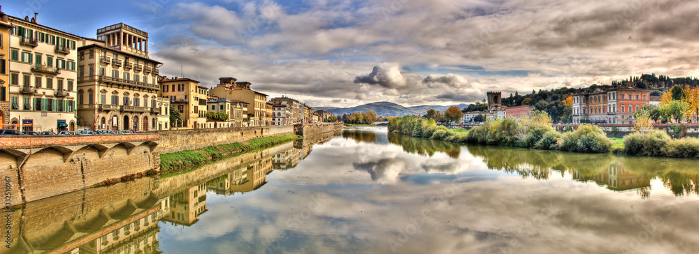 Panoramic view of Arno River in Florence, Italy