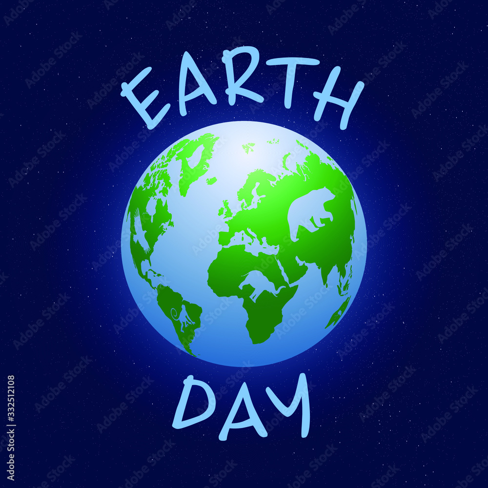 Earth day. Planet with animals silhouette in their habitats. Vector illustration, EPS 10. Earth day. Planet with animals silhouette in their habitats. Vector illustration, EPS 10.
