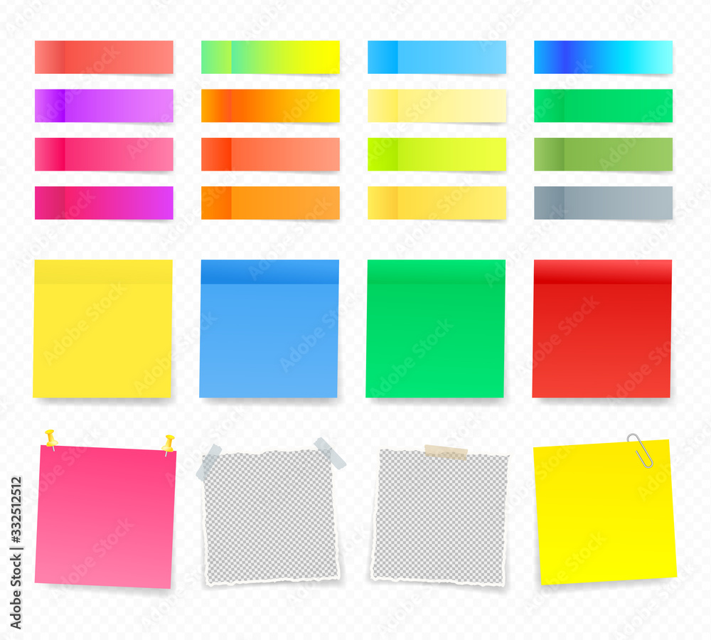 Collection of colorful sticky notes. Vector color sticky tapes with