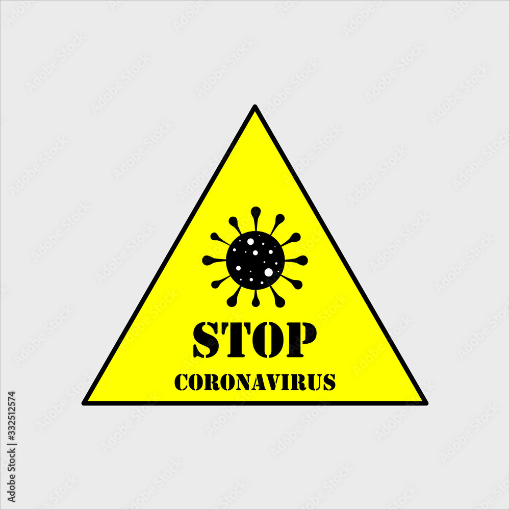 Stop coronavirus sign isolated on white background. Yellow icon for banner, poster or signboard.
